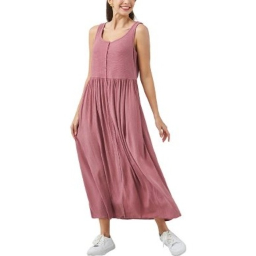 Frye Maxi Dress Casual Button Front‎ Sleeveless Pink Sundress XS NWOT